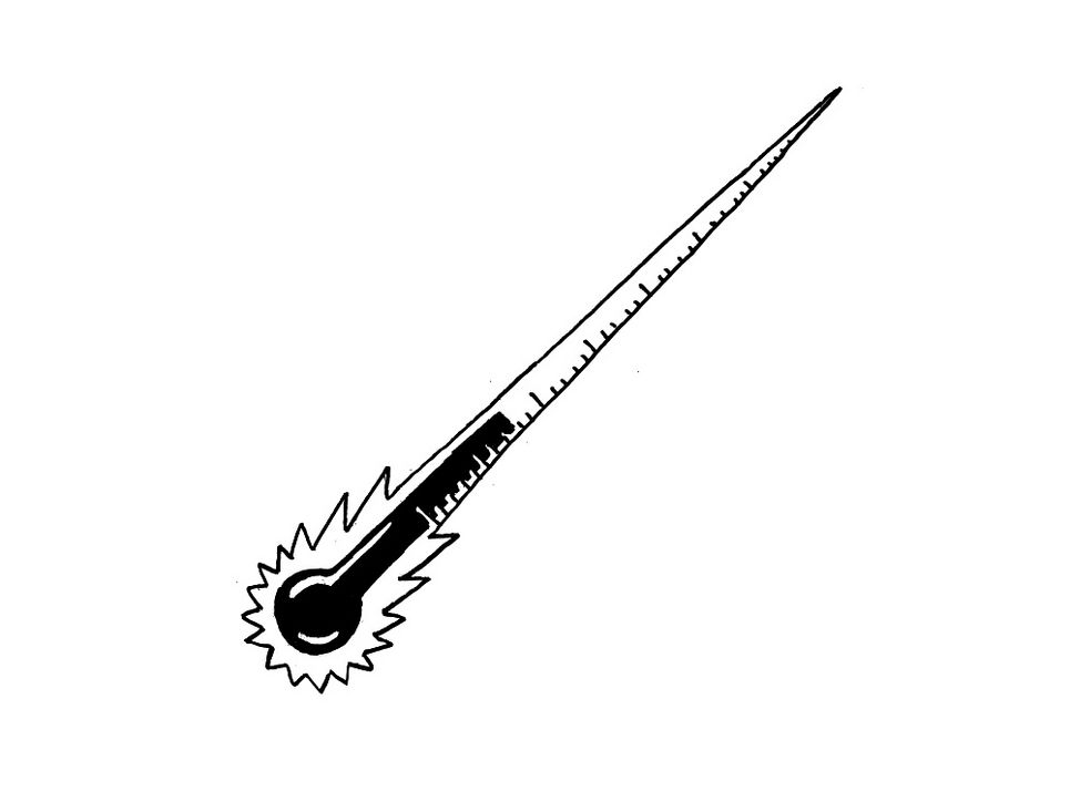 Illustration eines Thermometers, das an eine Rakete erinnert.