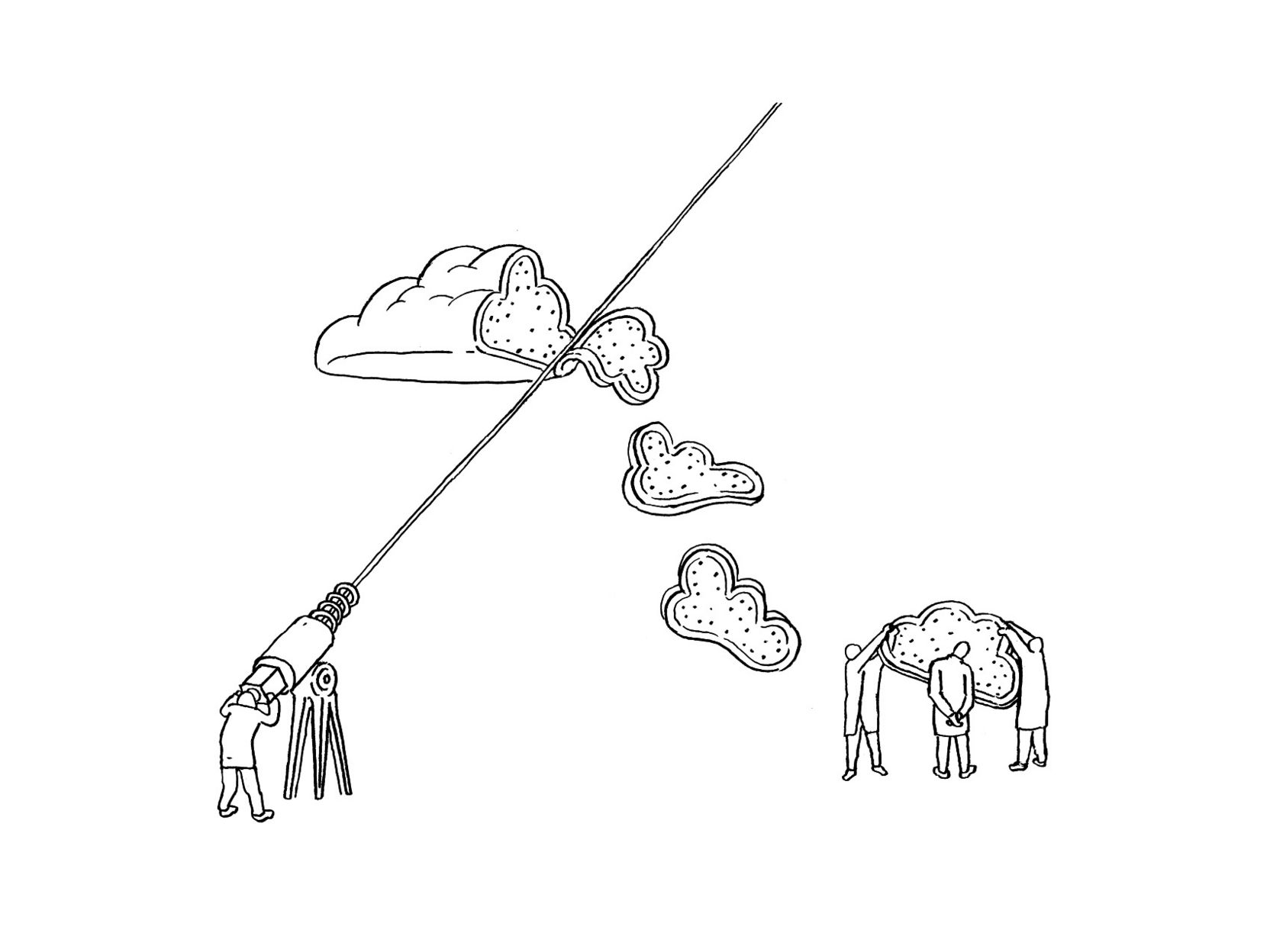 Illustration eines  Lasers, mit dem eine Wolke in Scheiben geschnitten wird.