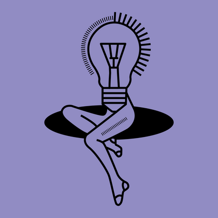 Illustration einer weiblichen Person, deren Kopf und Oberkörper eine Glühbirne ist.