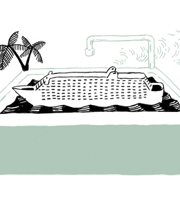 Illustration eines Kreuzfahrtschiffes, das in einer Badewanne schwimmt.