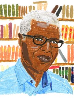 Illustriertes Portrait des Philosophen Souleymane Bachir Diagne.