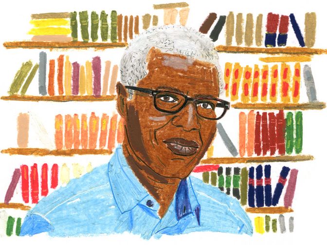 Illustriertes Portrait des Philosophen Souleymane Bachir Diagne.