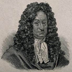 Gezeichnetes Porträt von Gottfried Wilhelm Leibniz.
