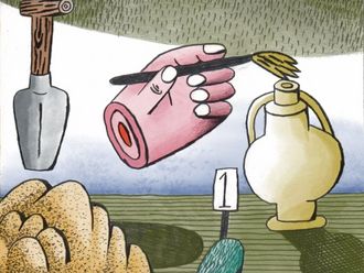 Illustration einer Ausgrabungsstätte.