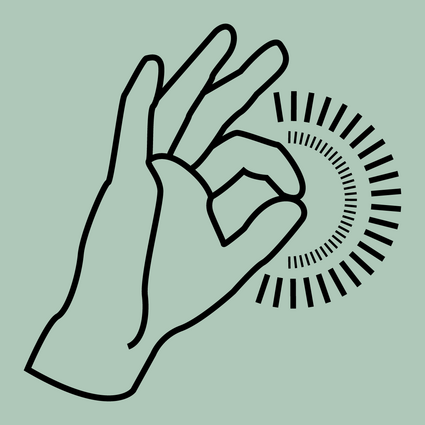 Illustration einer Hand, Daumen und Zeigefinger sind zum Kreis geschlossen und von strahlen umgeben.