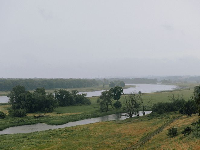 Flusslandschaft, Hauptfluss im Hintergrund, im Vordergrund der Nebenarm der Oder.