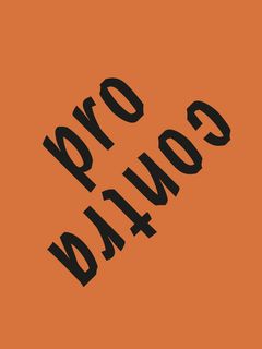 Schmuckschrift "Pro Contra" auf rostrotem Hintergrund.