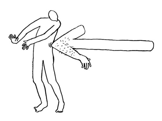 Illustration eines Arms in Form einer Pfeilspitze, die eine Person anstupst.