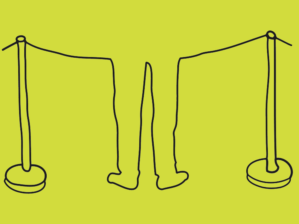 Illustration von zwei Beinen, die in eine Absperrung integriert sind.