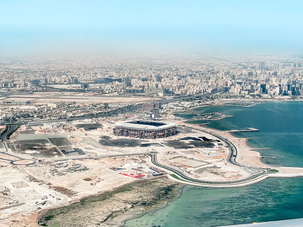 Baustelle des WM-Spielorts "Stadium 974" in Katars Hauptstadt Doha.